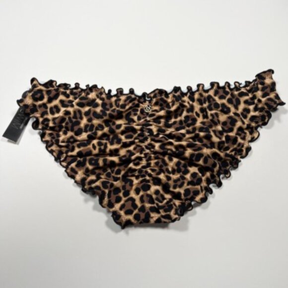 Victoria Secret Small S Bikini Bottom Ruffle Cheeky Ruched Back Leopard Print - Picture 1 of 7